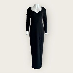 Black Long Sleeve Maxi Dress with Sweetheart Neckline